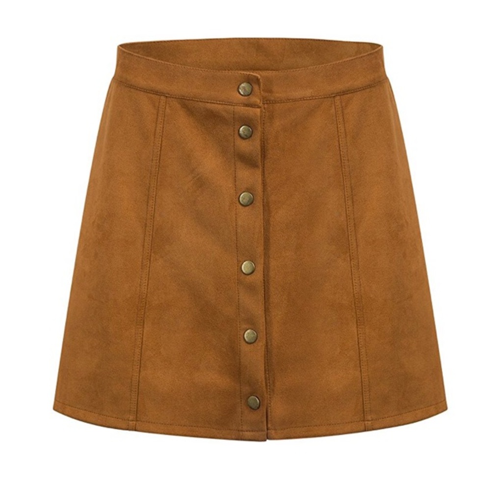 Snap Faux-Suede A-Line Skirt